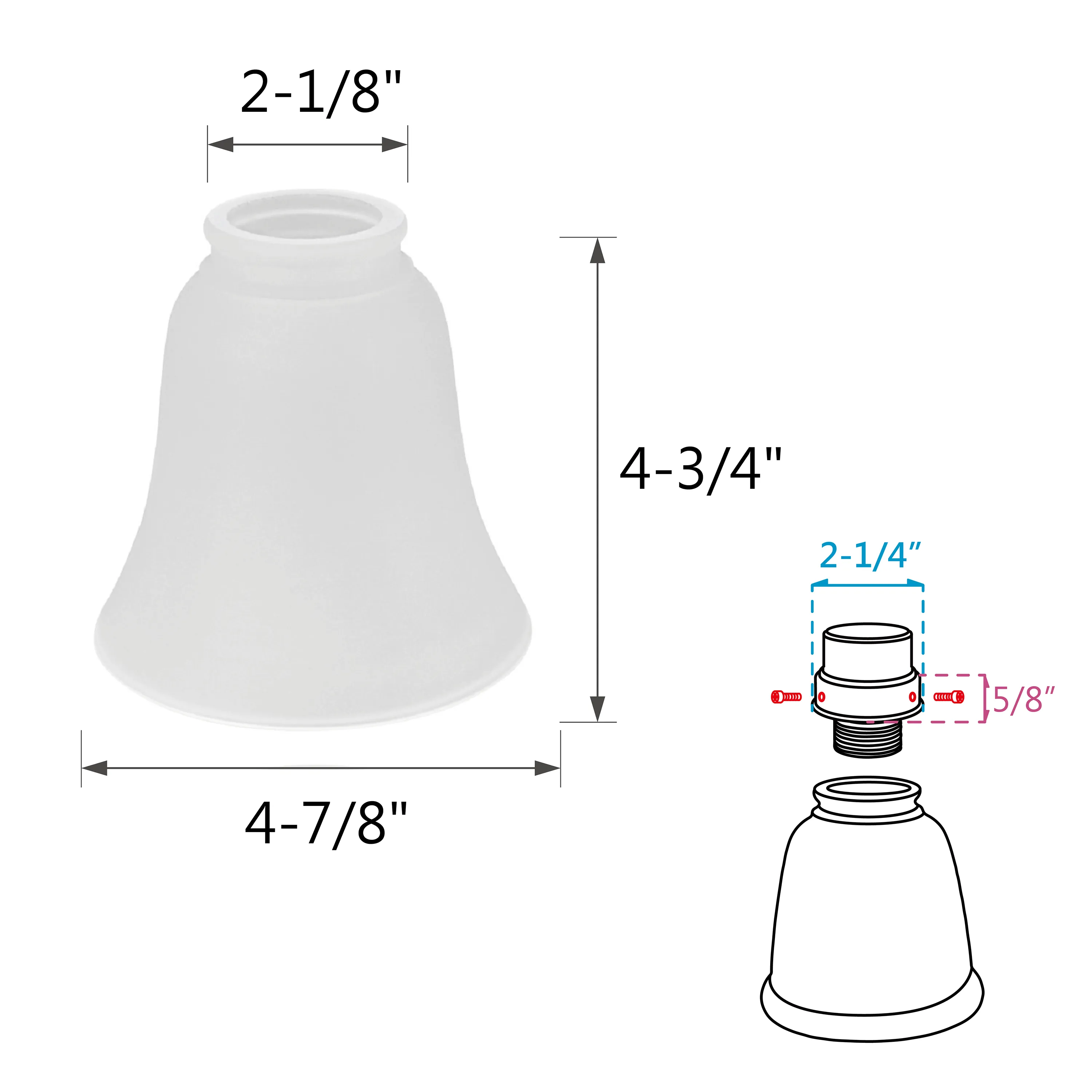 # 23046-4 Transitional Style Bell Shaped Frosted Replacement Glass Shade, 2-1/8" Fitter Size, 4-5/8" high x 4-3/4" diameter, 4 Pack