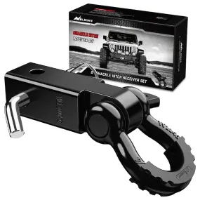2 Inch Shackle Hitch Receiver 3/4 Inch D Ring Kit Black