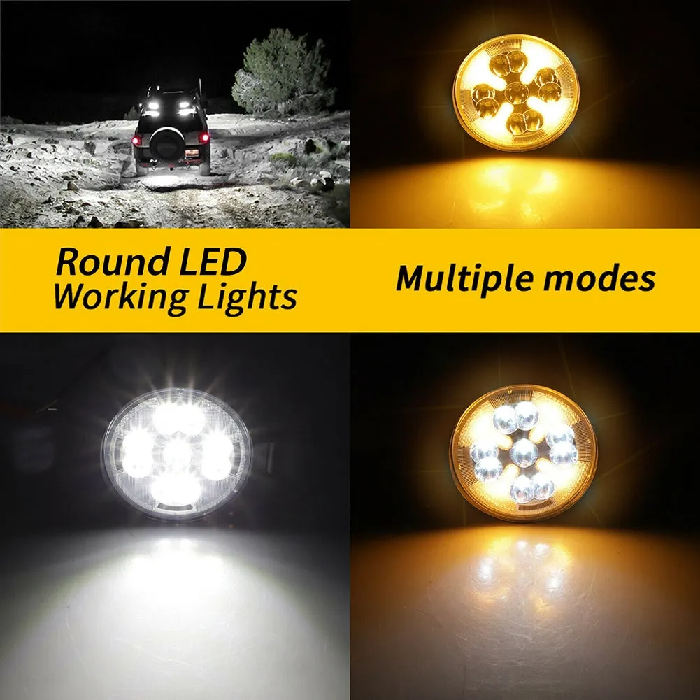 2pcs Car Led Work Light  Bar Mini Round 63w Dual Color Waterproof