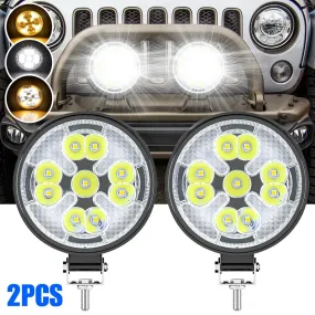 2pcs Car Led Work Light  Bar Mini Round 63w Dual Color Waterproof