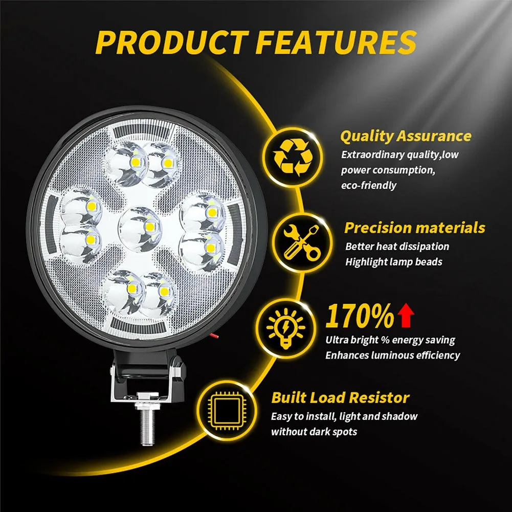 2pcs Car Led Work Light  Bar Mini Round 63w Dual Color Waterproof