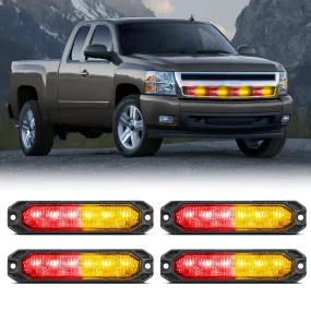4PCS 6 LED Red and Yellow Emergency Warning Strobe Lights