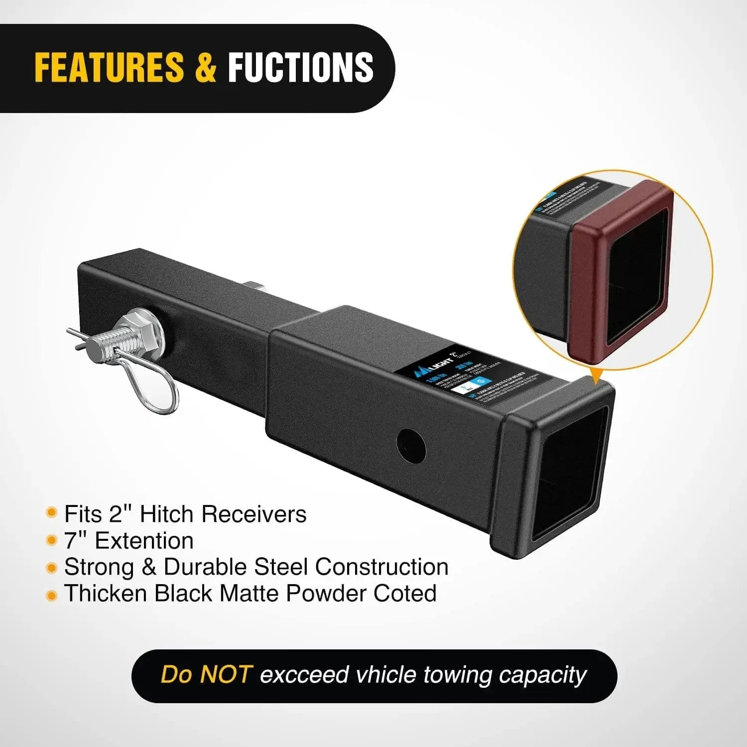 7 Inch Trailer Hitch Extender Fit 2inch Receiver Tube