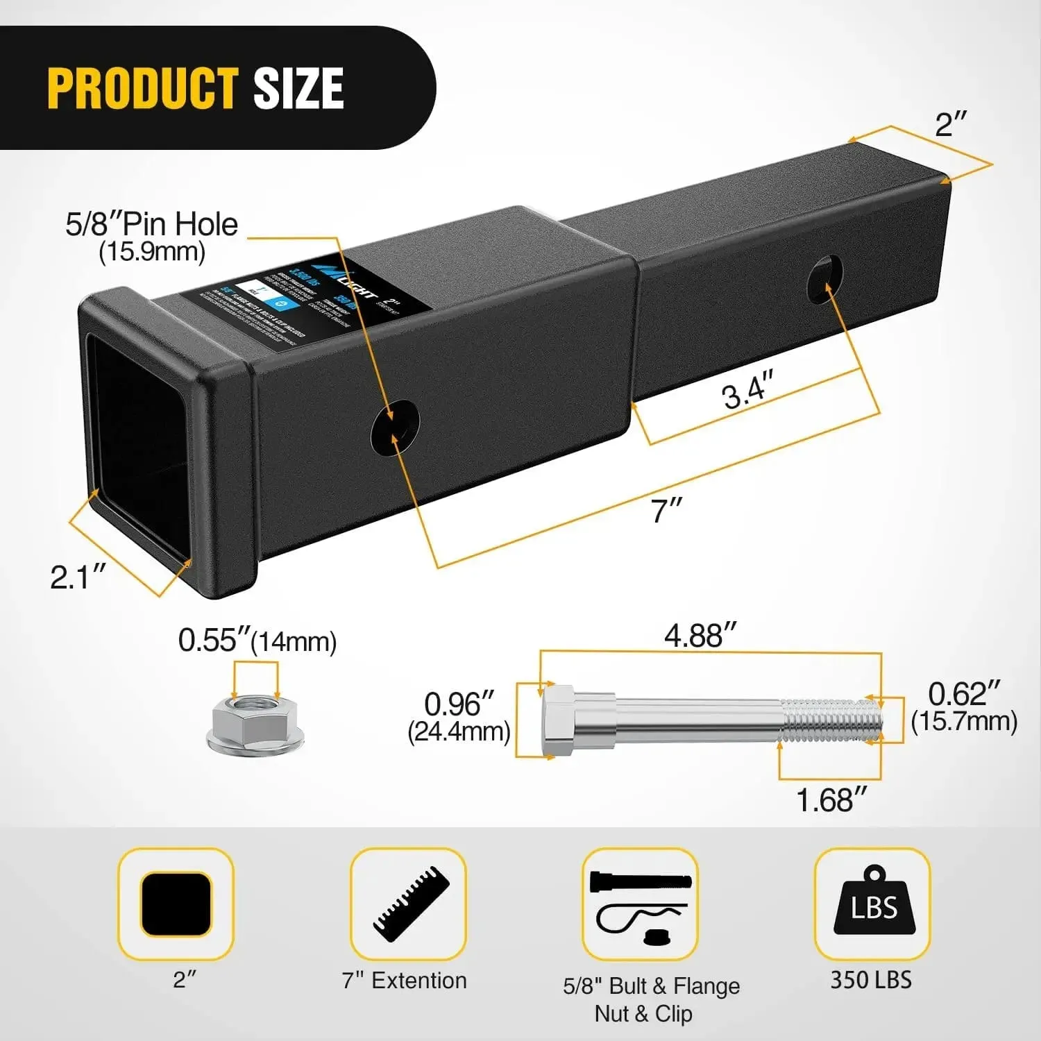 7 Inch Trailer Hitch Extender Fit 2inch Receiver Tube