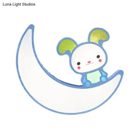 Adorable Acrylic Moon & Bunny LED Ceiling Lamp for Gamer Room