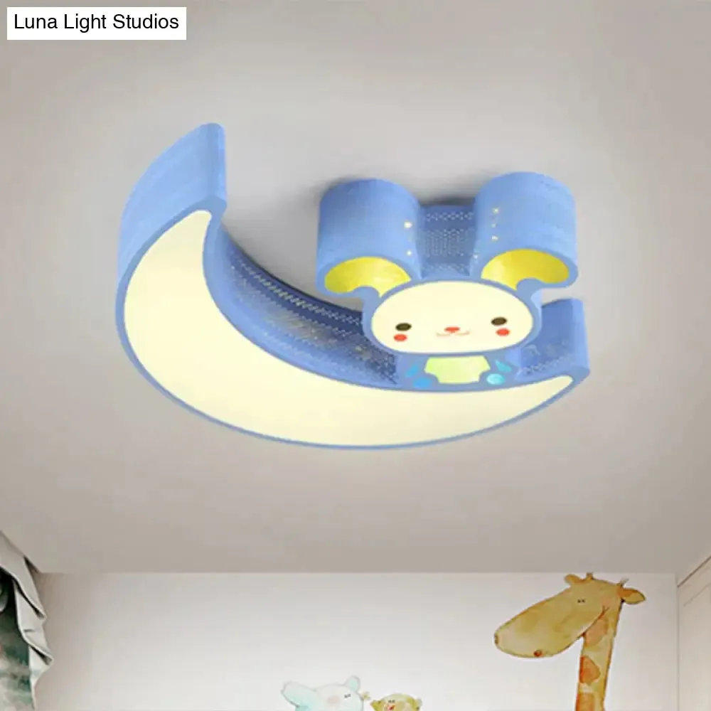 Adorable Acrylic Moon & Bunny LED Ceiling Lamp for Gamer Room