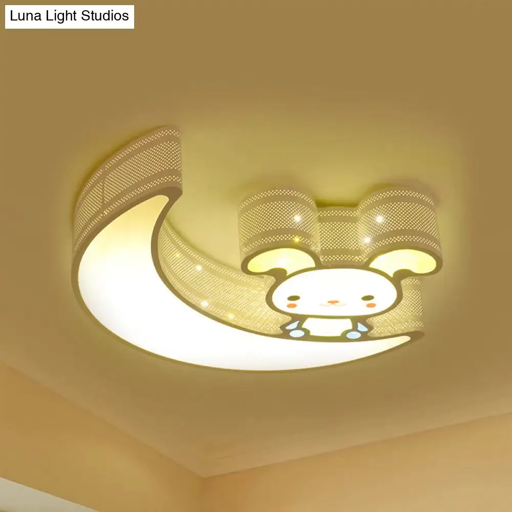 Adorable Acrylic Moon & Bunny LED Ceiling Lamp for Gamer Room