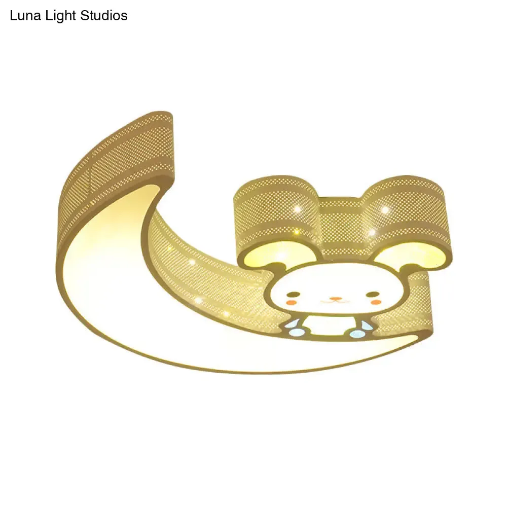 Adorable Acrylic Moon & Bunny LED Ceiling Lamp for Gamer Room