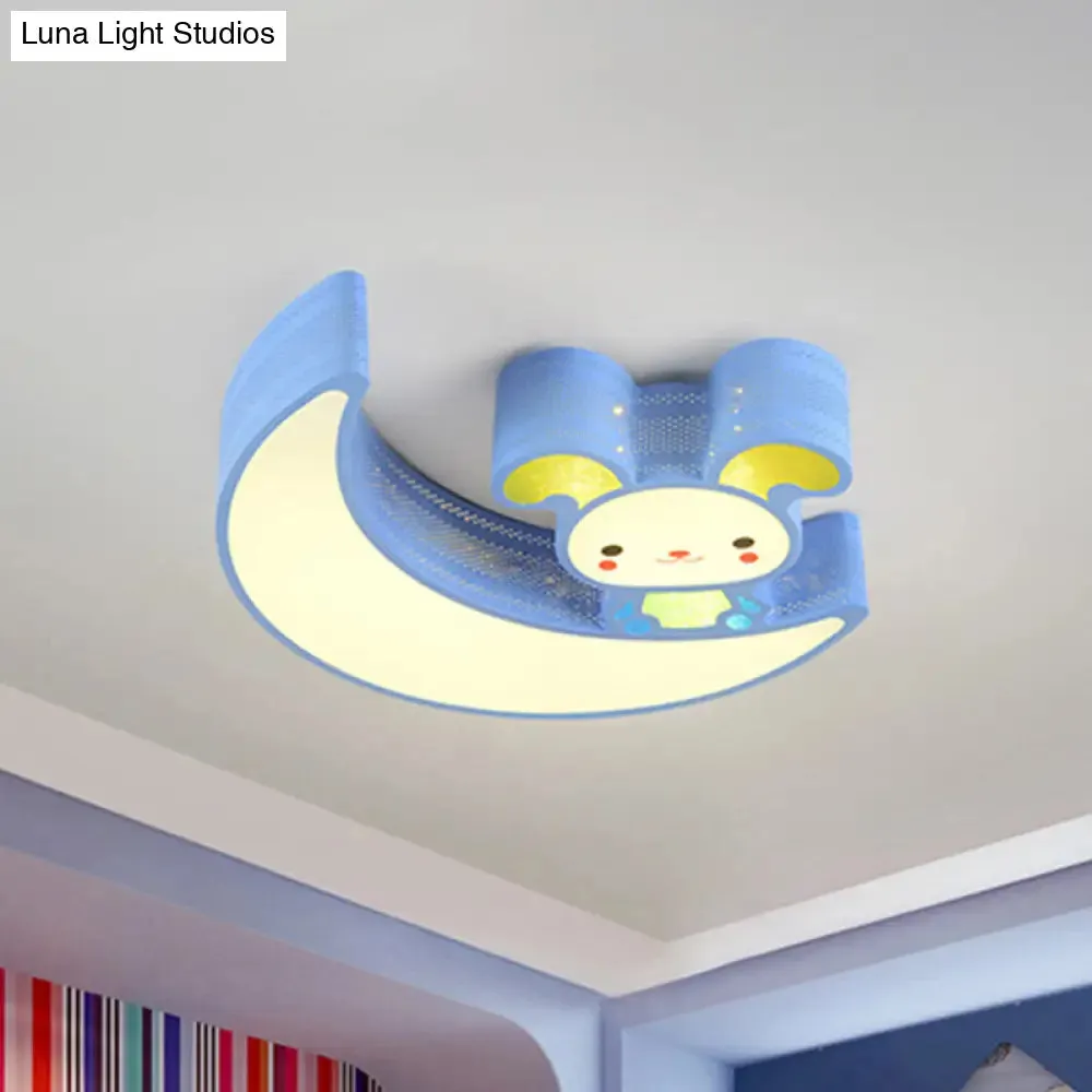 Adorable Acrylic Moon & Bunny LED Ceiling Lamp for Gamer Room