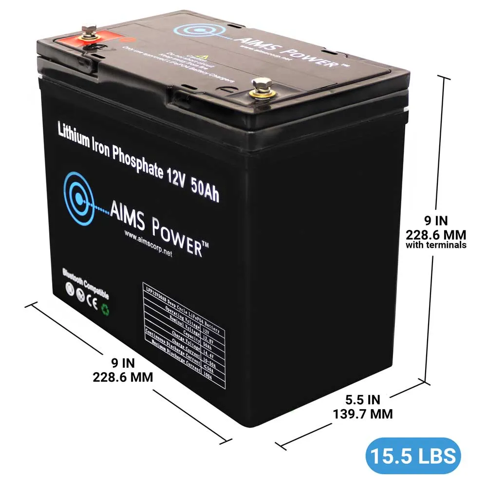 AIMS Power 12V 50Ah Lithium Iron Phosphate Battery