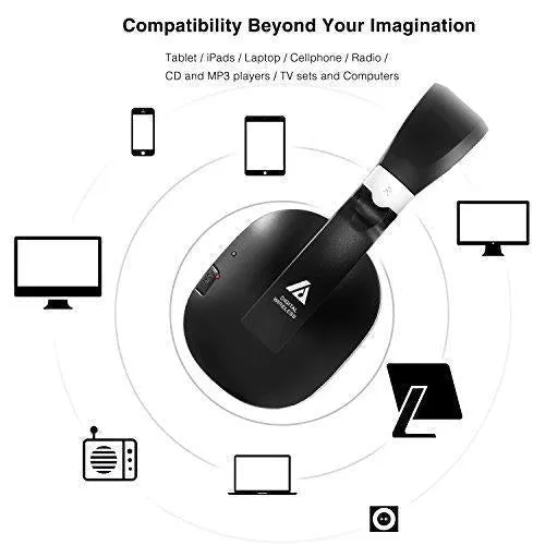 ARTISTE Wireless TV Headphones Over Ear Headsets - Digital Stereo Headsets with 2.4GHz RF Transmitter, Charging Dock, 100ft Wireless Range and Rechargeable 20 Hour Battery, Black