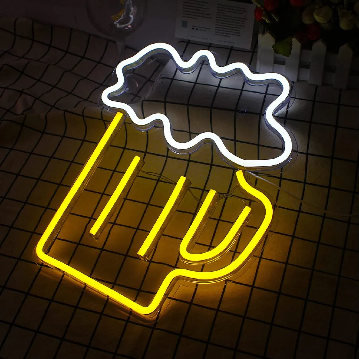 Bar Beer Glass Neon Light Strip for Wall Bar Restaurant Hotels Decoration LED Art Indoor L X H 11 X 13 Inches