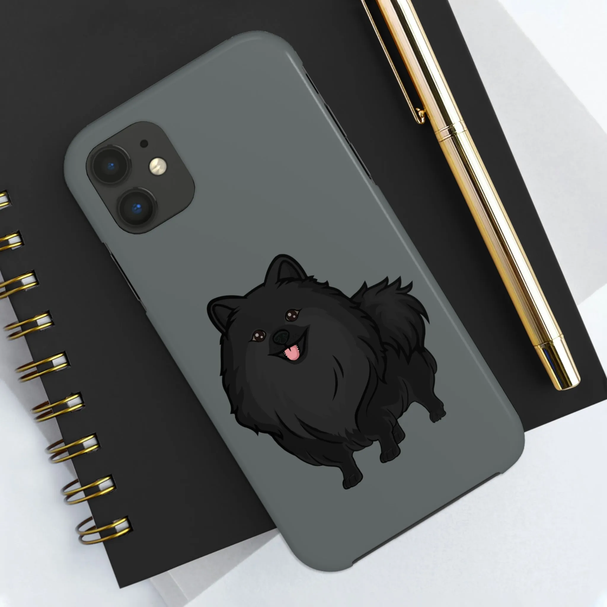Black Pomeranian Tough Phone Cases, Case-Mate, iPhone, Impact Resistant, Glossy Finish, Wireless Charging, FREE Shipping, Made in USA!!