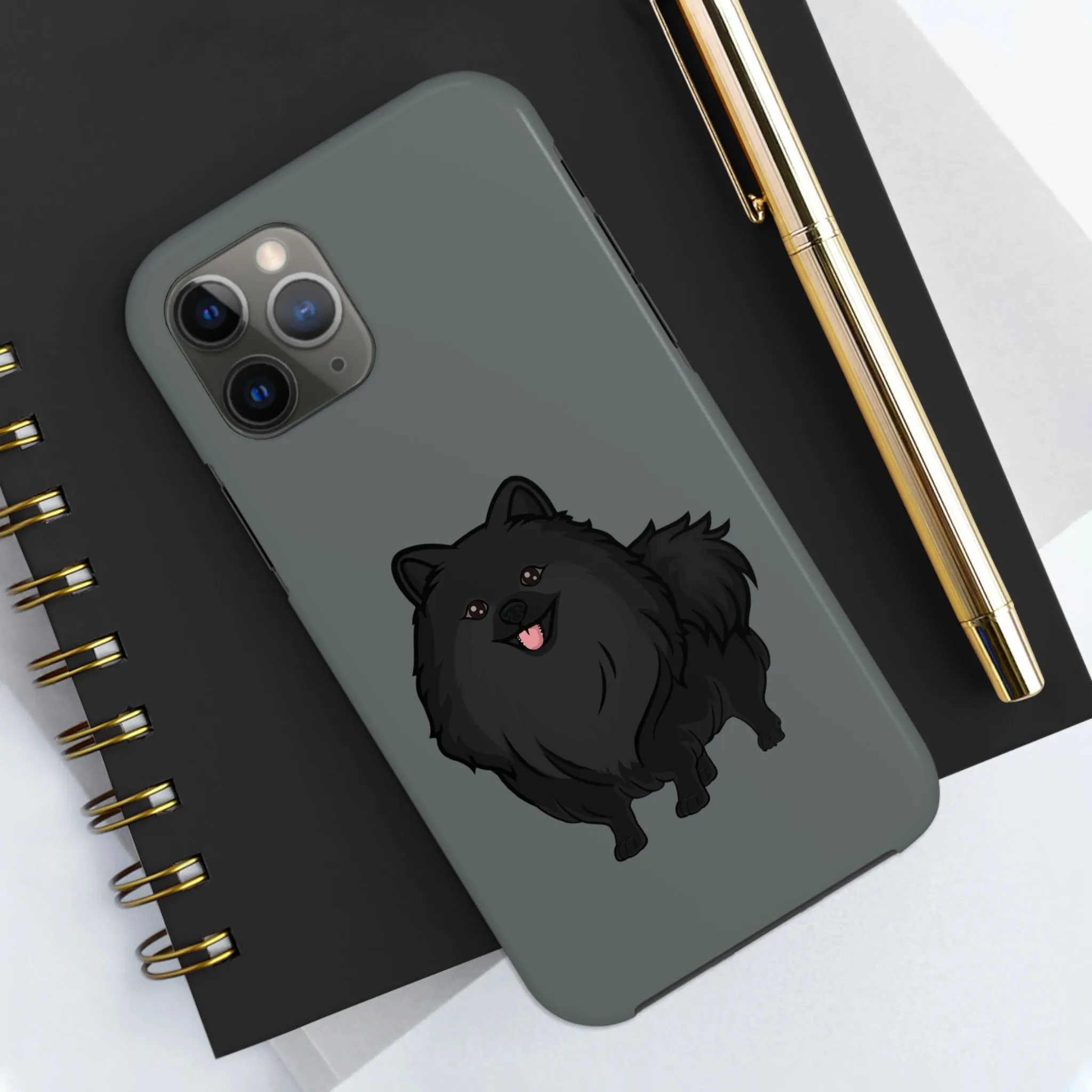 Black Pomeranian Tough Phone Cases, Case-Mate, iPhone, Impact Resistant, Glossy Finish, Wireless Charging, FREE Shipping, Made in USA!!