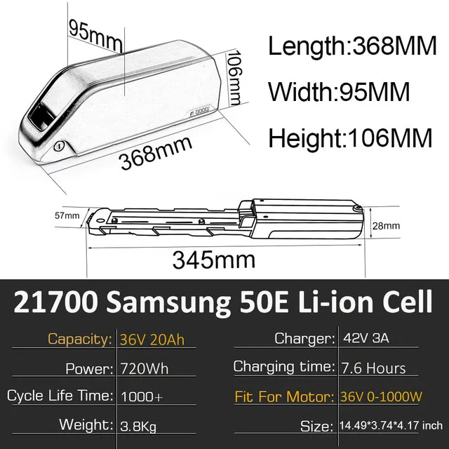 Bluetooth eBike Battery Polly 36V 48V 52V 15Ah 20Ah 25Ah 21700 Samsung 50E Bicycle Bateria for 1500W 1000W 750W 500W 350W Motor