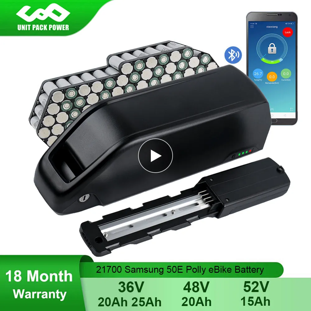 Bluetooth eBike Battery Polly 36V 48V 52V 15Ah 20Ah 25Ah 21700 Samsung 50E Bicycle Bateria for 1500W 1000W 750W 500W 350W Motor