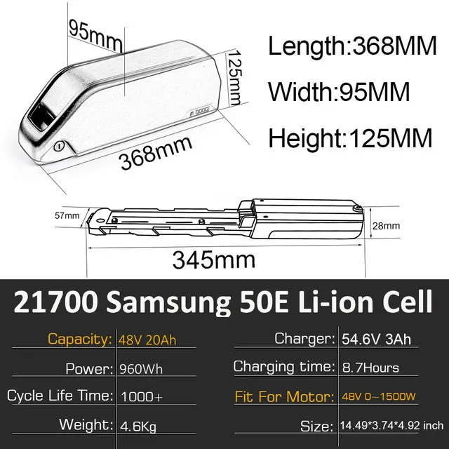 Bluetooth eBike Battery Polly 36V 48V 52V 15Ah 20Ah 25Ah 21700 Samsung 50E Bicycle Bateria for 1500W 1000W 750W 500W 350W Motor