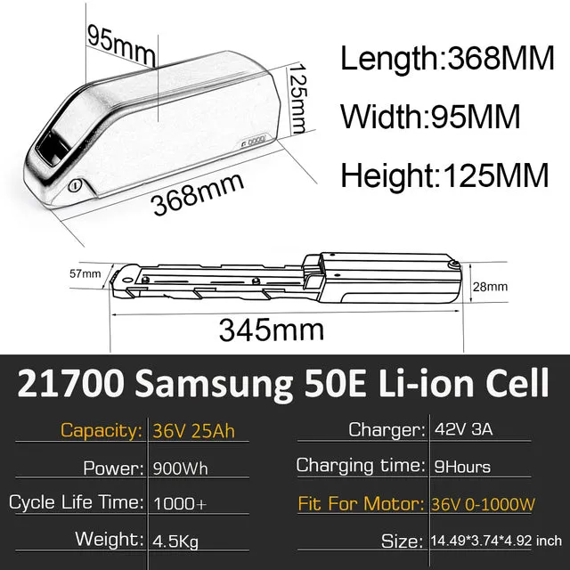 Bluetooth eBike Battery Polly 36V 48V 52V 15Ah 20Ah 25Ah 21700 Samsung 50E Bicycle Bateria for 1500W 1000W 750W 500W 350W Motor