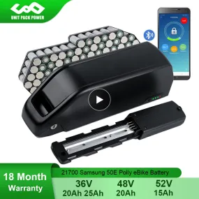 Bluetooth eBike Battery Polly 36V 48V 52V 15Ah 20Ah 25Ah 21700 Samsung 50E Bicycle Bateria for 1500W 1000W 750W 500W 350W Motor