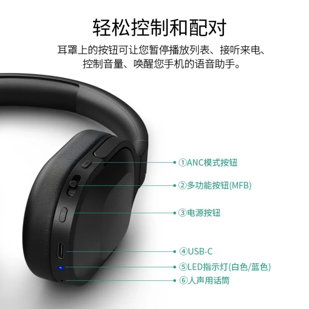 Bluetooth gaming headset Philips TAH6506 with noise reduction, black