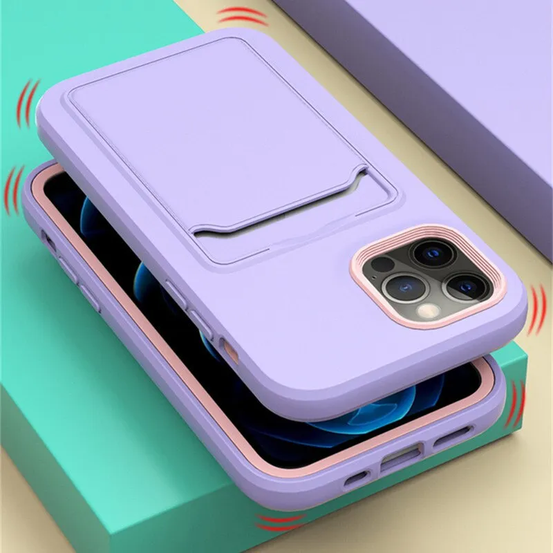 Bright Colour Silicone Card Holder Phone Case For iPhone 13 | 14 | 15 Models