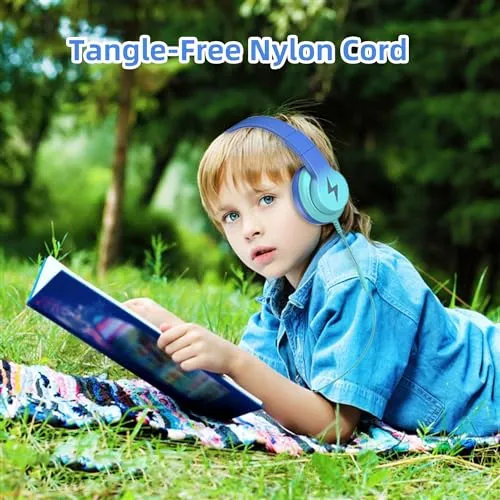 Candy Bila Kids Headphones, Wired Headphones for Kids with Microphone, 85/94dB Volume Limiter Headphones for Girls Boys with Sharing Jack, Foldable Headphones for Online Study, Gradient Blue