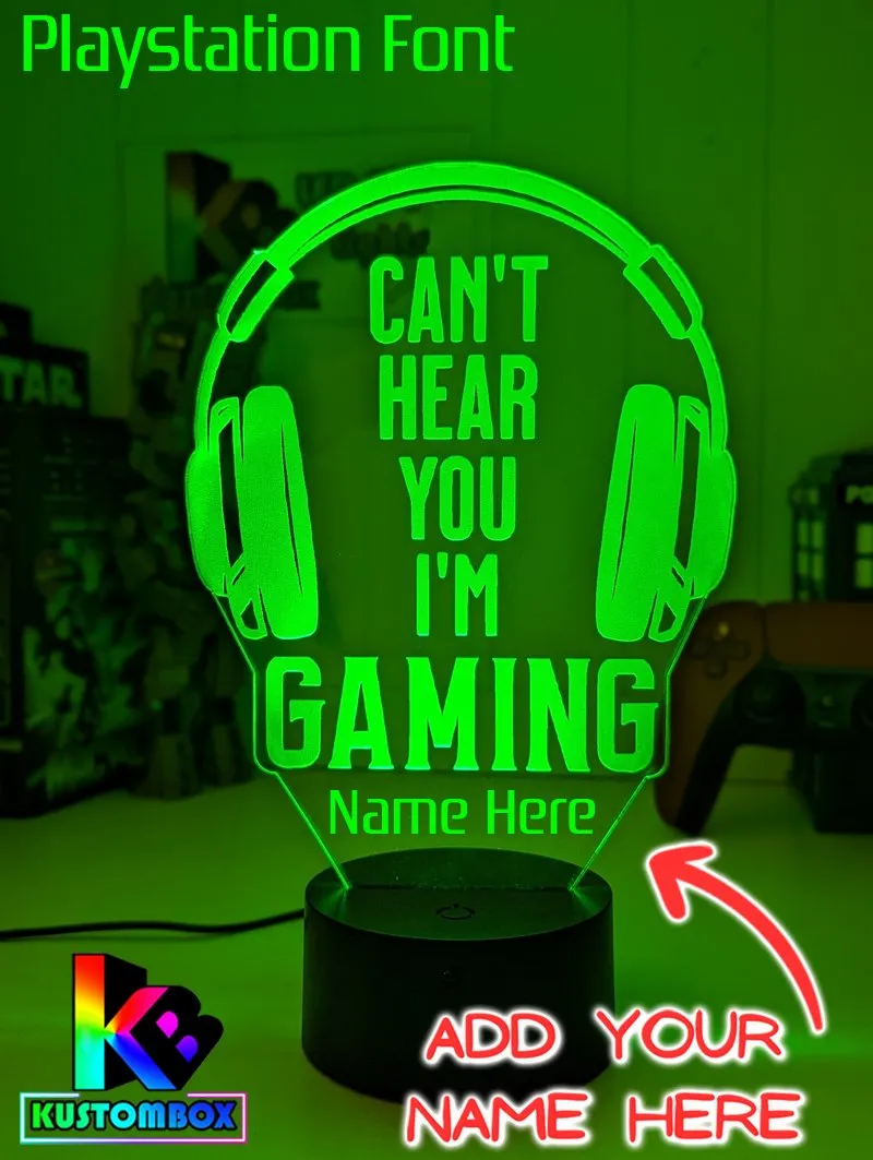 Cant Hear You I'm Gaming Earphones Personalised Name 3D LED Night Light Gamer Lamp