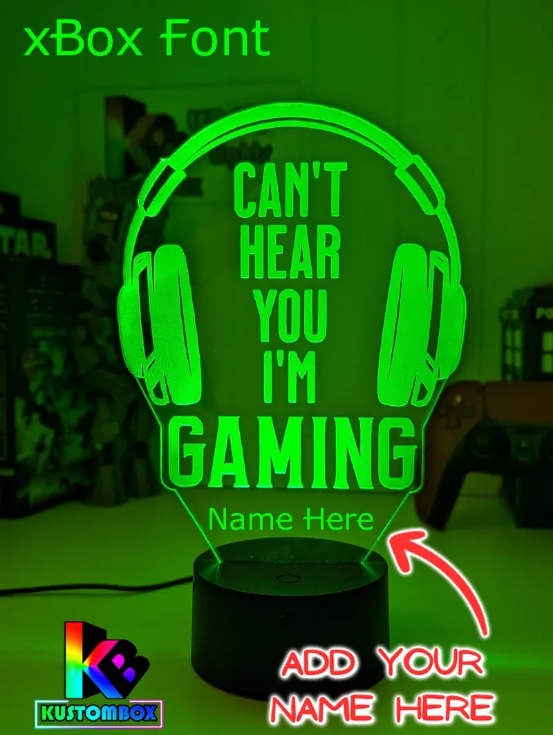 Cant Hear You I'm Gaming Earphones Personalised Name 3D LED Night Light Gamer Lamp