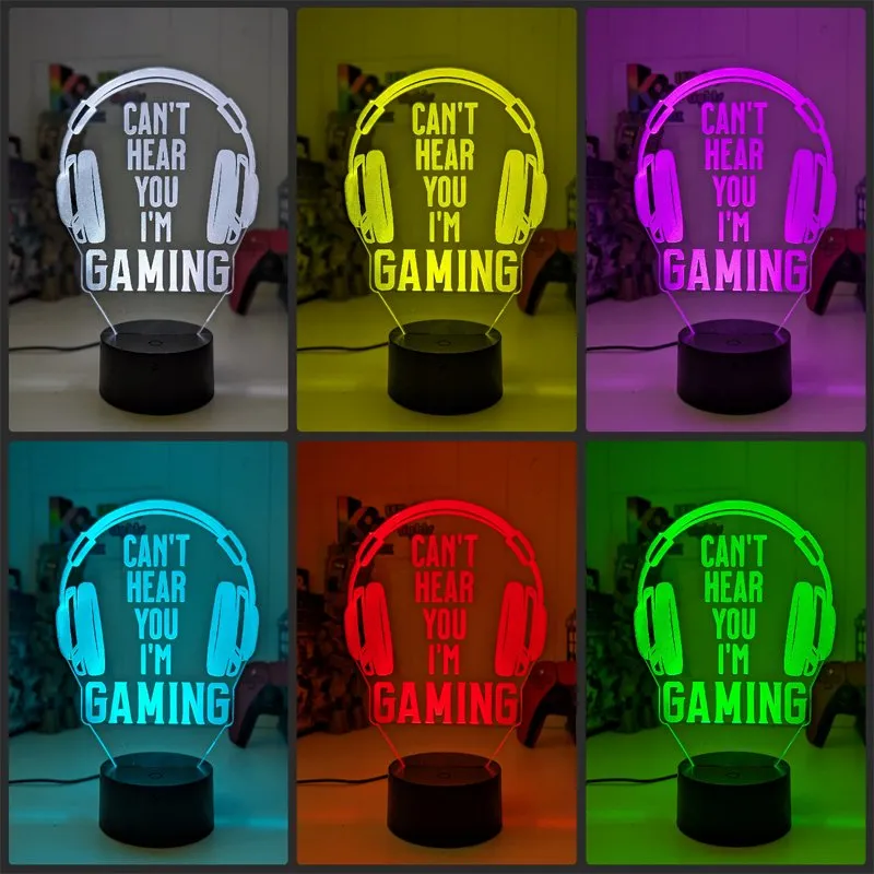 Cant Hear You I'm Gaming Earphones Personalised Name 3D LED Night Light Gamer Lamp