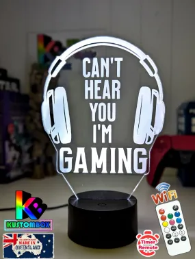 Cant Hear You I'm Gaming Earphones Personalised Name 3D LED Night Light Gamer Lamp