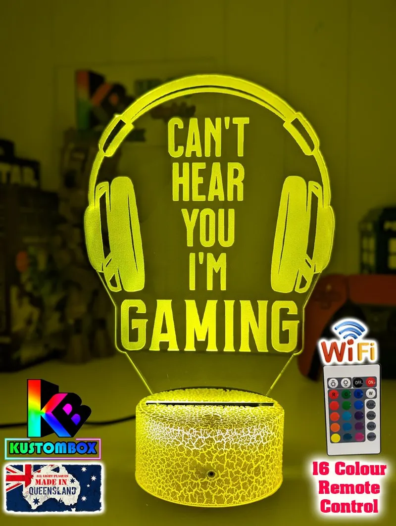 Cant Hear You I'm Gaming Earphones Personalised Name 3D LED Night Light Gamer Lamp
