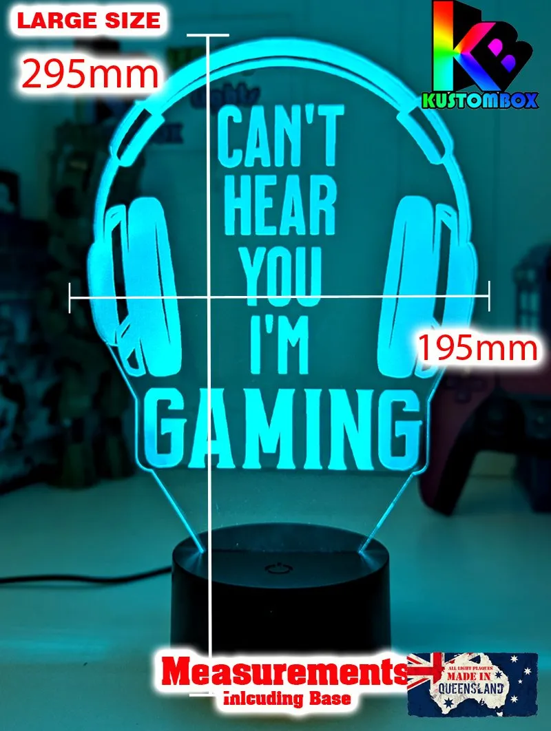 Cant Hear You I'm Gaming Earphones Personalised Name 3D LED Night Light Gamer Lamp