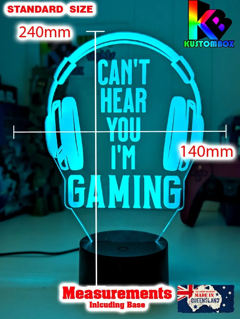 Cant Hear You I'm Gaming Earphones Personalised Name 3D LED Night Light Gamer Lamp