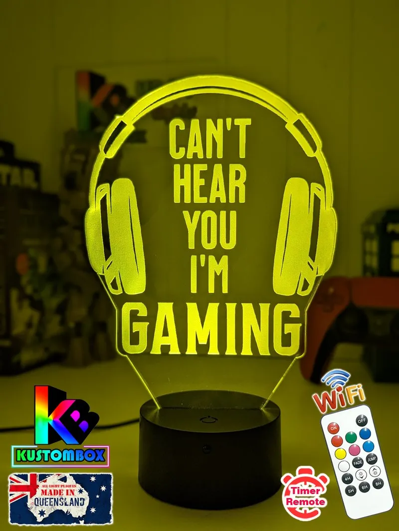 Cant Hear You I'm Gaming Earphones Personalised Name 3D LED Night Light Gamer Lamp
