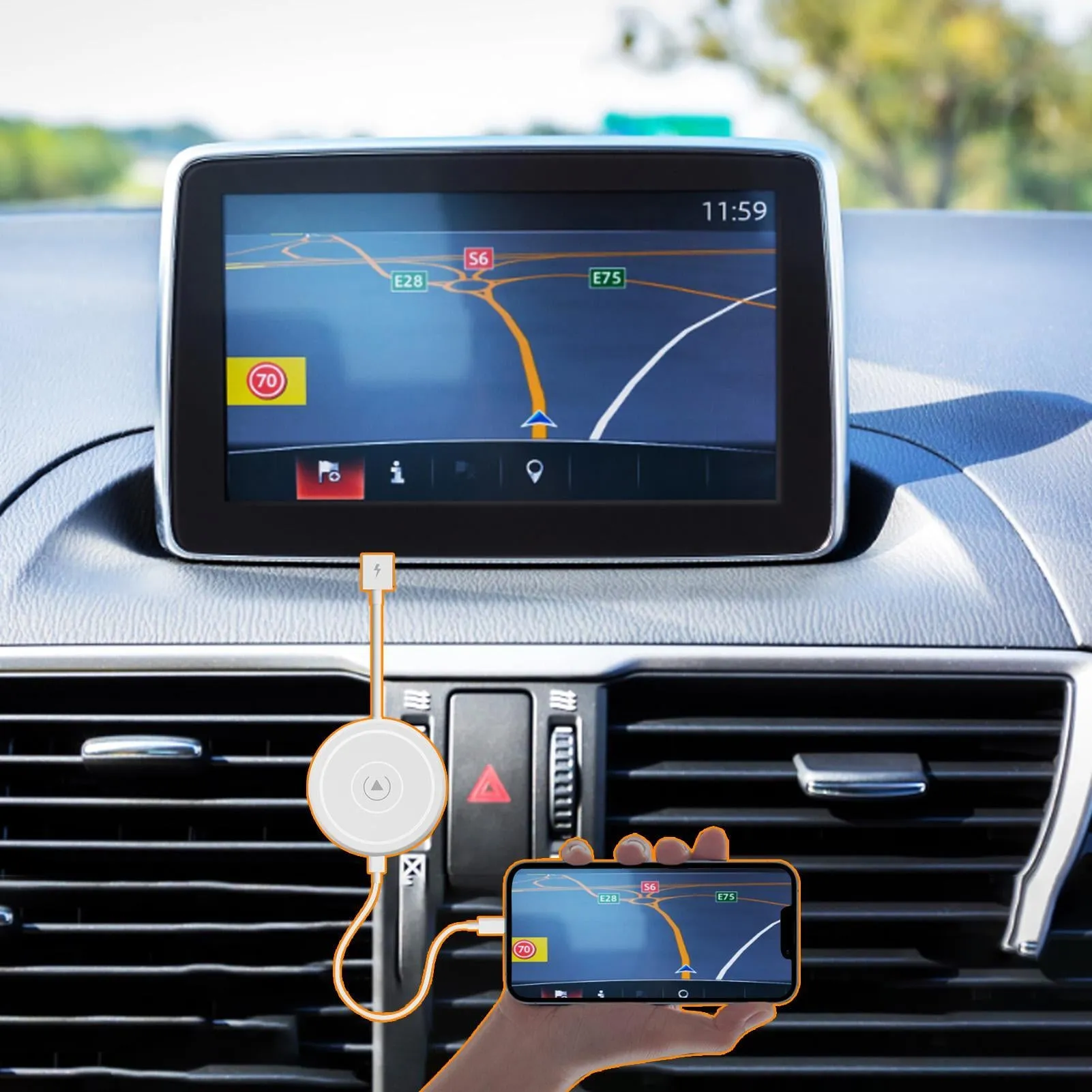Car Adapter Dongle for Carplay Wire-Controlled to Wireless