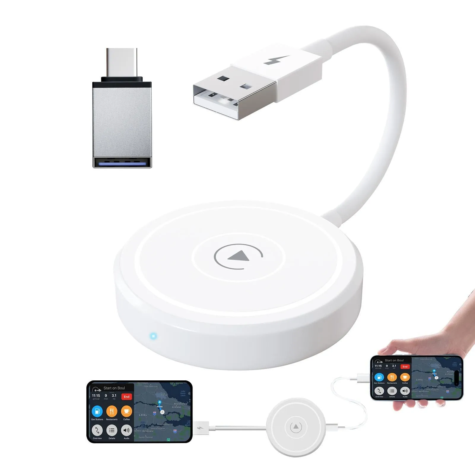 Car Adapter Dongle for Carplay Wire-Controlled to Wireless