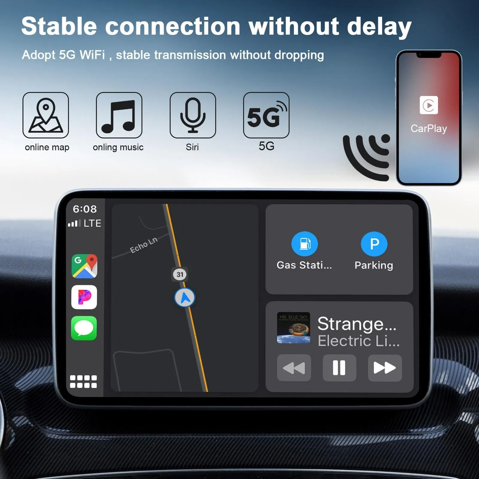 Car Adapter Dongle for Carplay Wire-Controlled to Wireless