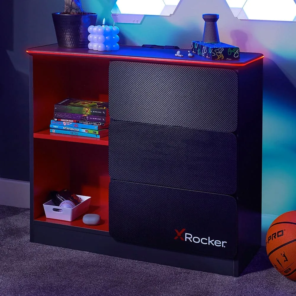 Carbon-Tek Chest of Drawers with LED, Gray/Red