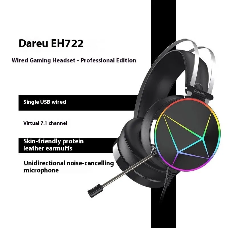 DAREU Wired Gaming Headset | Noise-Canceling, RGB Lighting | PC & Laptop Compatible