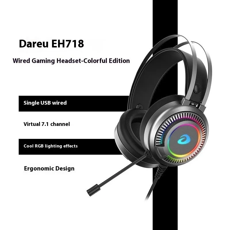 DAREU Wired Gaming Headset | Noise-Canceling, RGB Lighting | PC & Laptop Compatible