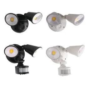 Defender Exterior LED Security Light Twin 20w Tri Colour in Matt Black/White