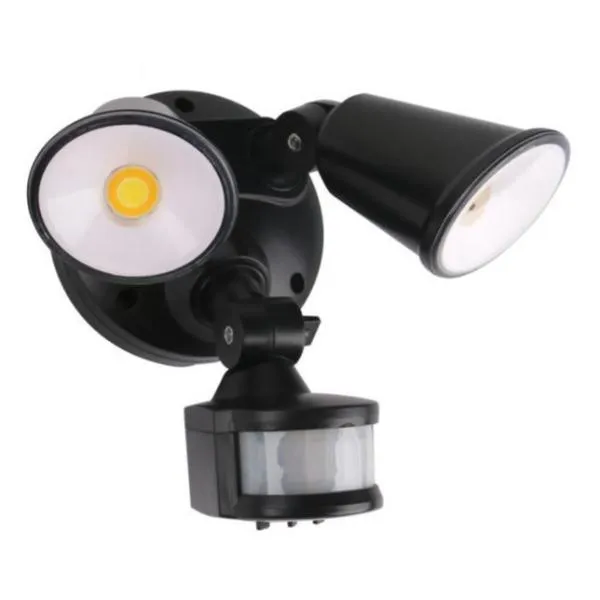 Defender Exterior LED Security Light Twin 20w Tri Colour in Matt Black/White