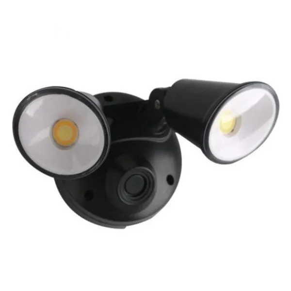 Defender Exterior LED Security Light Twin 20w Tri Colour in Matt Black/White