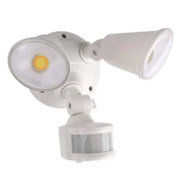 Defender Exterior LED Security Light Twin 20w Tri Colour in Matt Black/White