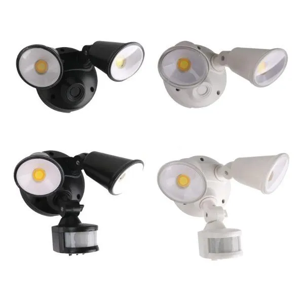 Defender Exterior LED Security Light Twin 20w Tri Colour in Matt Black/White