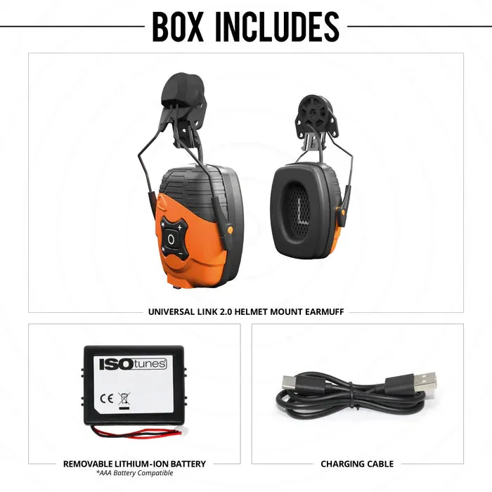 Earmuffs - ISOtunes LINK 2.0 Helmet Mount Earmuff, Safety Orange, IT-70