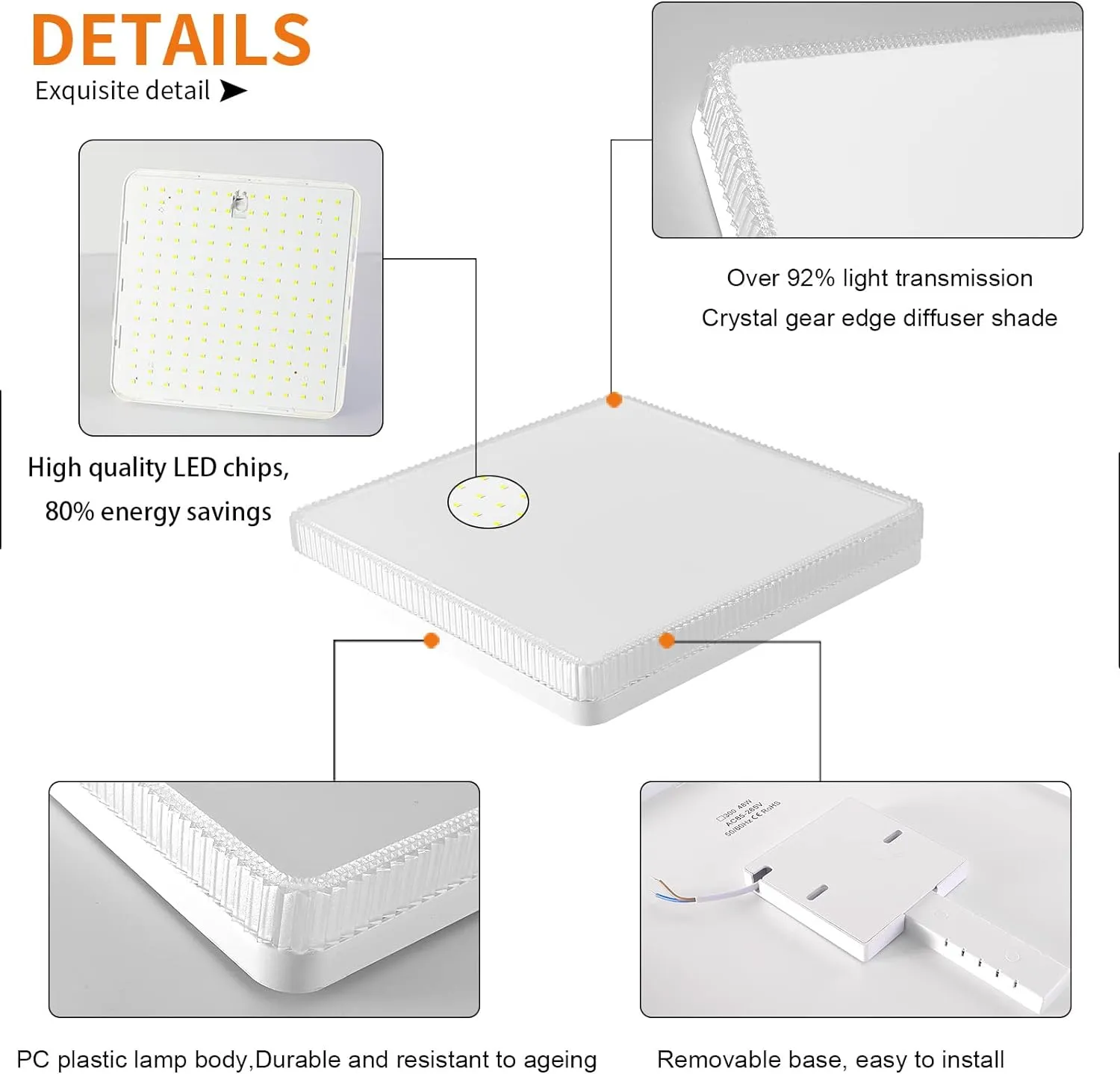 Energy-Saving LED Flush Mount Ceiling Light 36W, 23cm