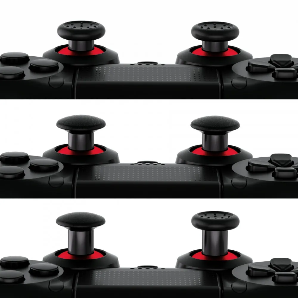 eXtremeRate ThumbsGear Interchangeable Ergonomic Thumbstick for PS4 Slim PS4 Pro PS5 Controller with 3 Height Domed and Concave Grips Adjustable Joystick - Chrome Red & Black - P4J1106