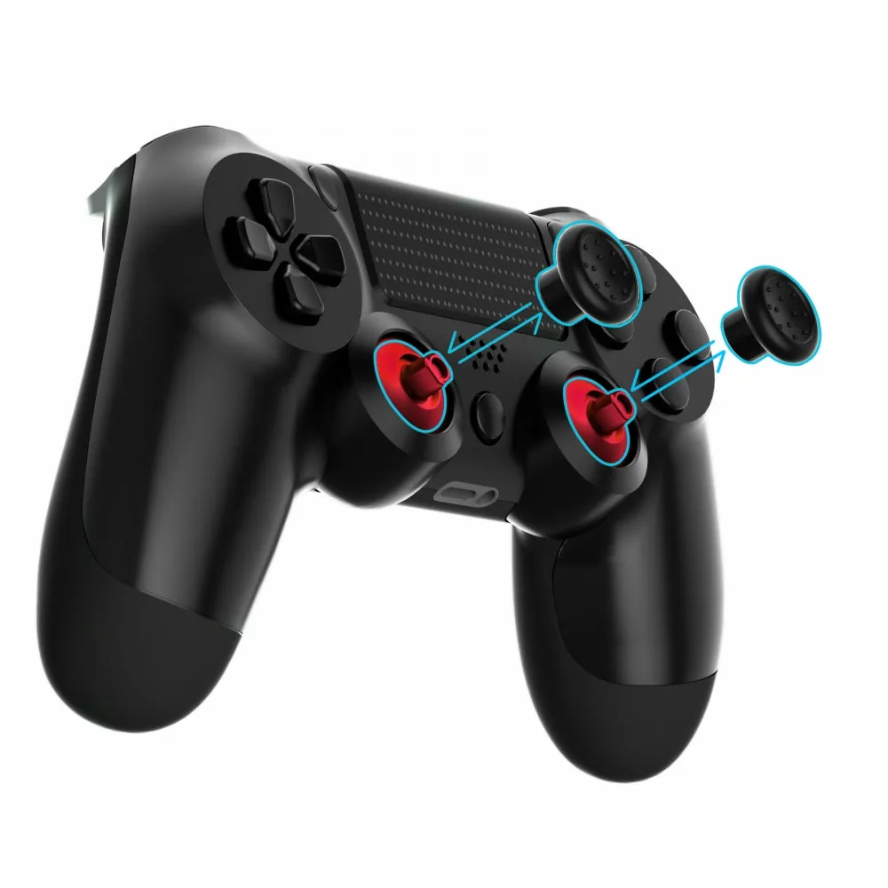 eXtremeRate ThumbsGear Interchangeable Ergonomic Thumbstick for PS4 Slim PS4 Pro PS5 Controller with 3 Height Domed and Concave Grips Adjustable Joystick - Chrome Red & Black - P4J1106