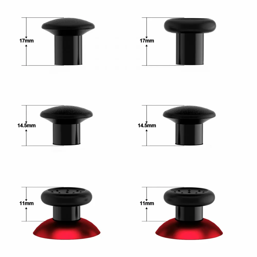 eXtremeRate ThumbsGear Interchangeable Ergonomic Thumbstick for PS4 Slim PS4 Pro PS5 Controller with 3 Height Domed and Concave Grips Adjustable Joystick - Chrome Red & Black - P4J1106